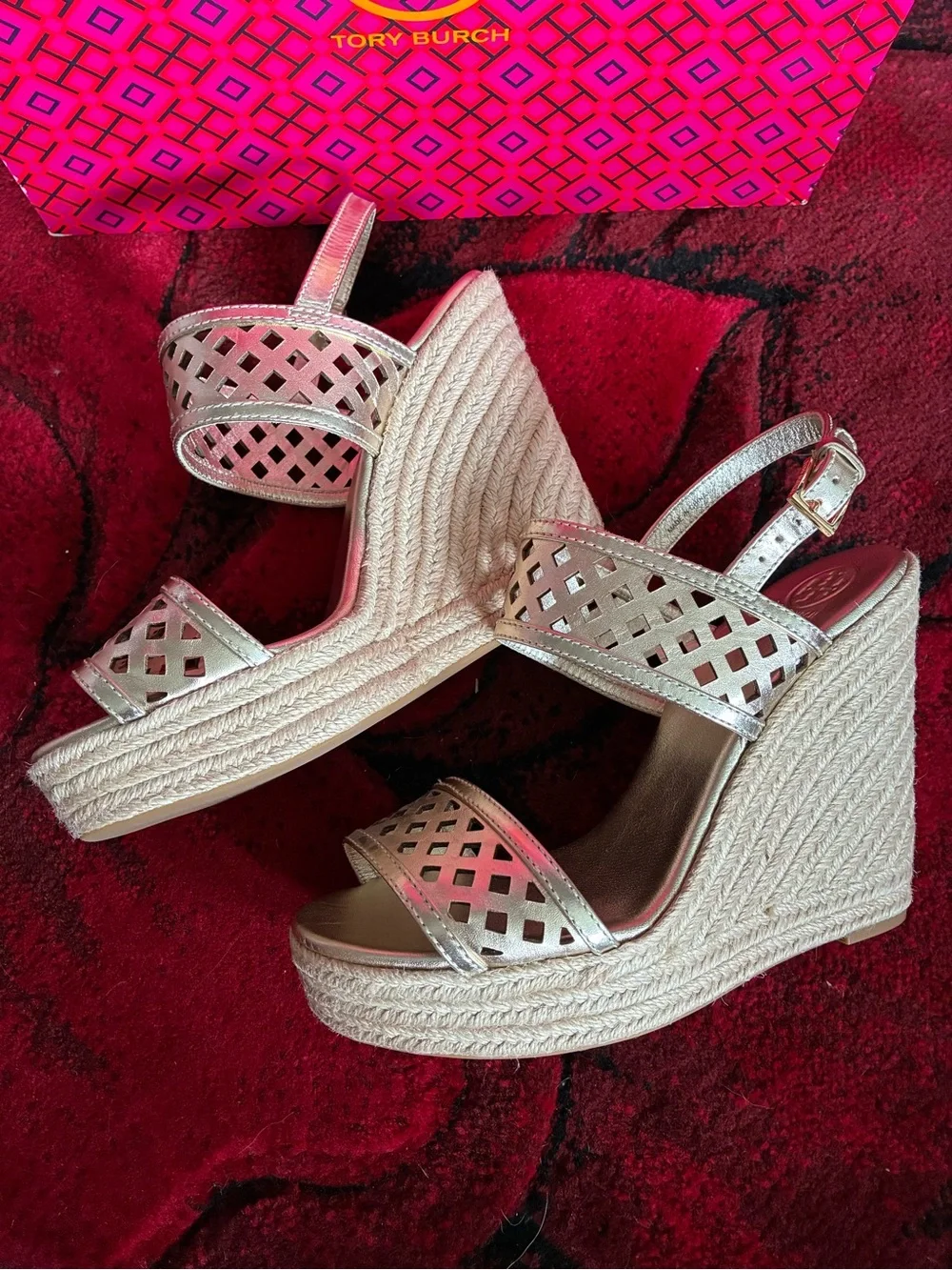 Tory Burch Metallic Gold Espadrille Wedges